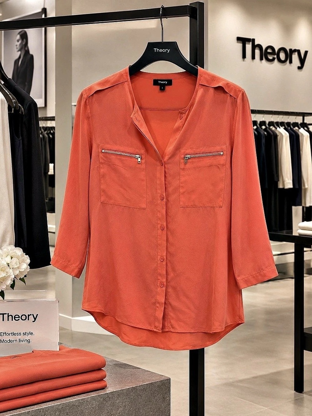 Theory Orange Button Down Shirt Size Medium